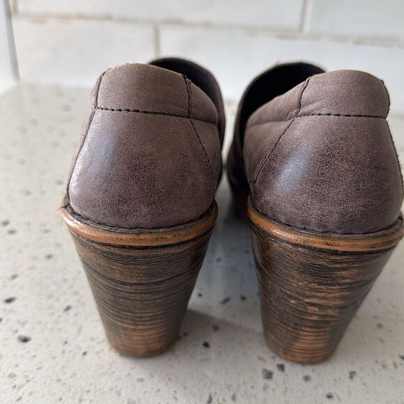 Born Haddon Taupe Leather Slip On Clog Casual Shoes Block Heel Platform Size 6.5 - Picture 3 of 12